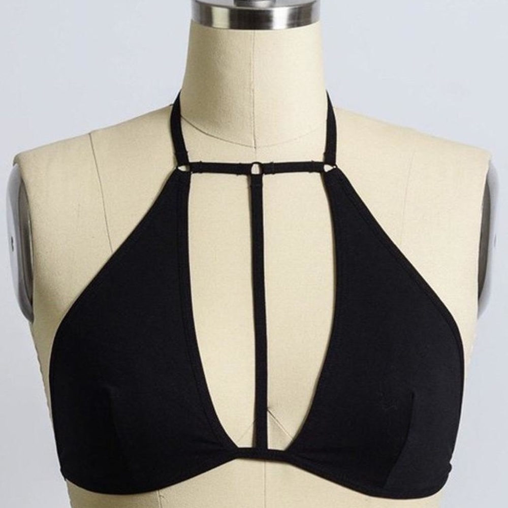 Black T-neck choker fashion bralette